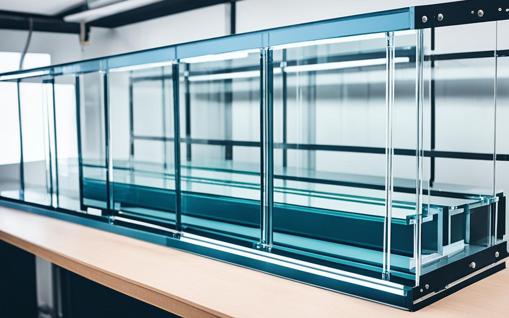 Detalle de cámara termopanel en fabricación