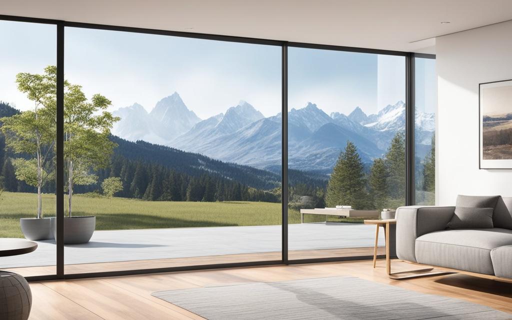 Vista de paisaje tipo bosque desde living con amplios ventanales de termopanel