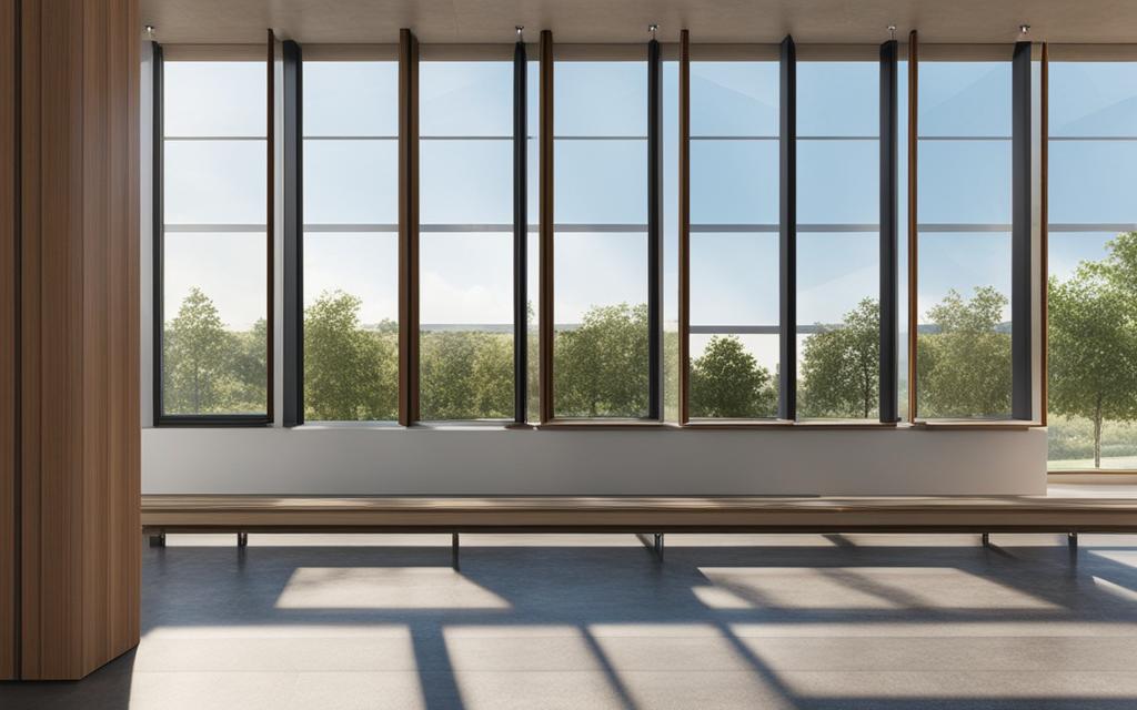 Render de espacio amplio con Termopaneles sin perfil. Ambiente en tonos madera